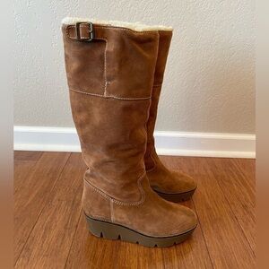 KORS Michael Kors Made in Italy Brown Suede Winter Fur Wedge Boots US 8